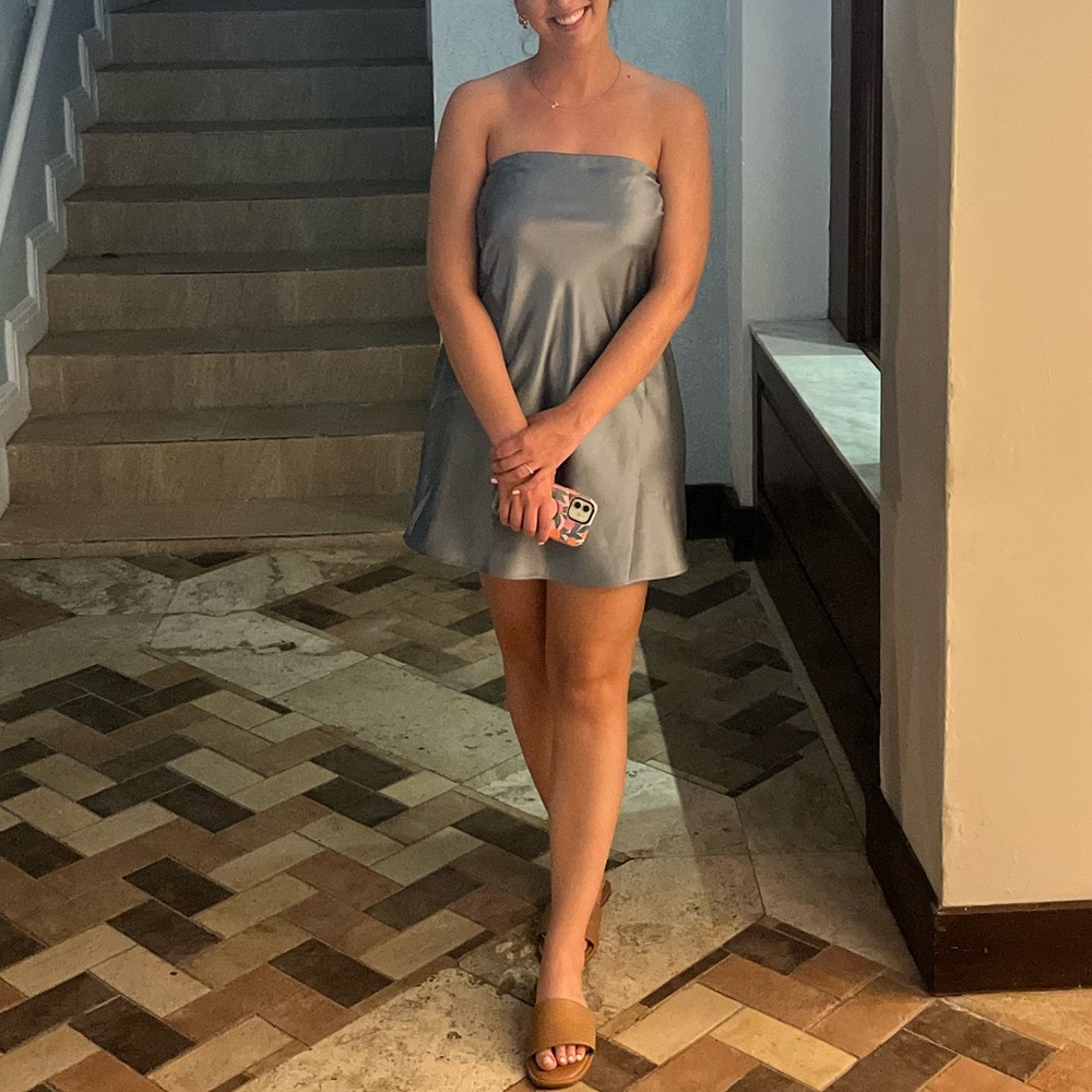 Blue silk dress, removable straps